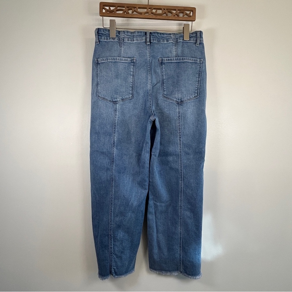 a.n.a. Women’s 12 Blue Hand-Embroidered Floral Distressed Wide Leg Crop Jeans - Picture 8 of 14
